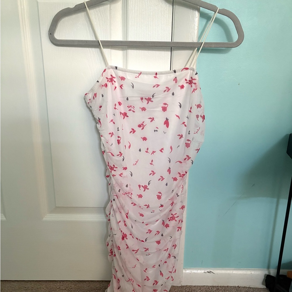 White Dress with Pink Floral Print
